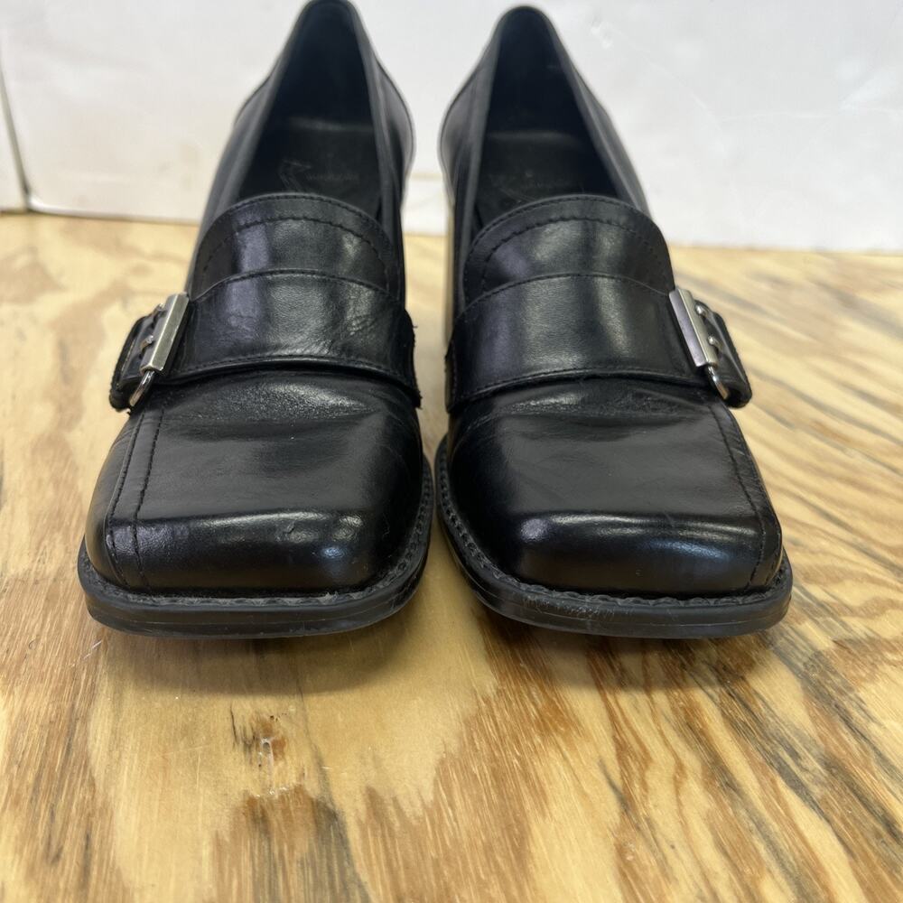 VTG 90s Y2K White Mountain Leather Heeled Loafer Size 8 Black Buckle Casual - Picture 5 of 14
